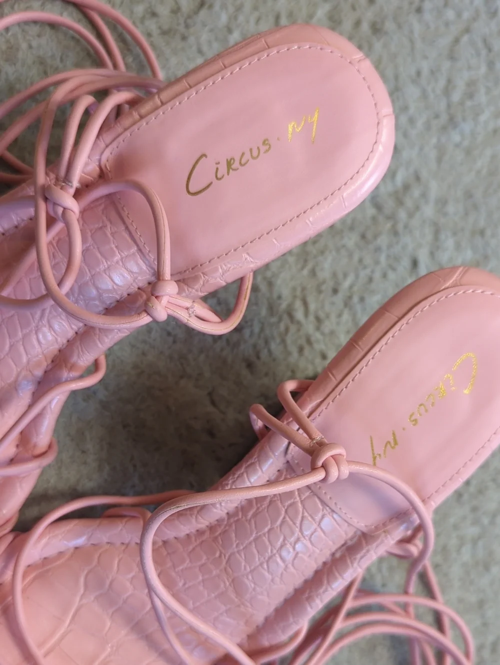 Circus NY Sam Edelman Size 9M Blanche Pink Crocodile Lace Up Strappy Heel